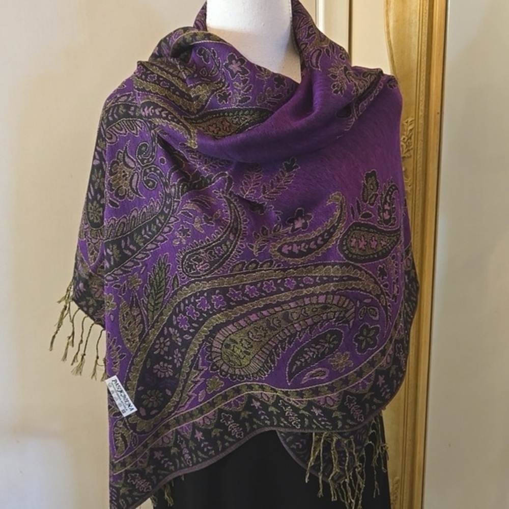 Pashmina Wool & Silk Fringed Scarf Wrap Shawl NWOT